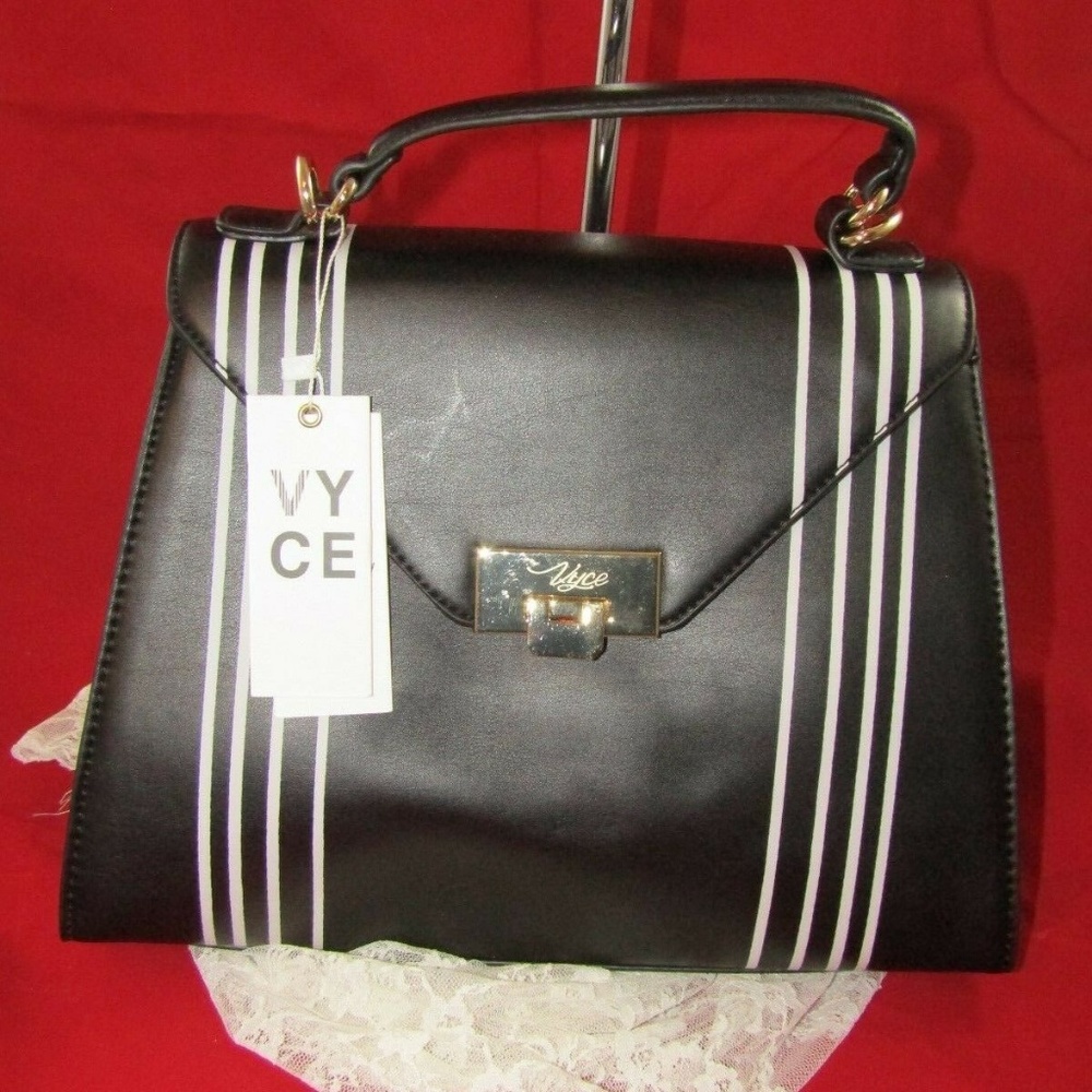 VYCE Black with White Stripe Top Handle Satchel